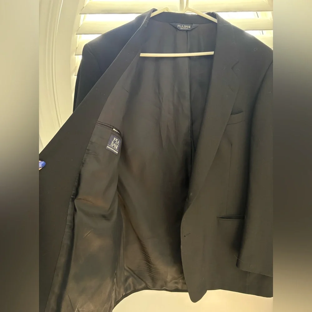 Jos. A Bank black wool coat executive collection with gold buttons size 44 R